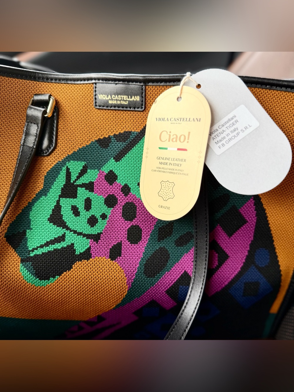 NWT - Viola Castellani - Artistic, Italian Tote Bag - Jaguar - Picture 3 of 7